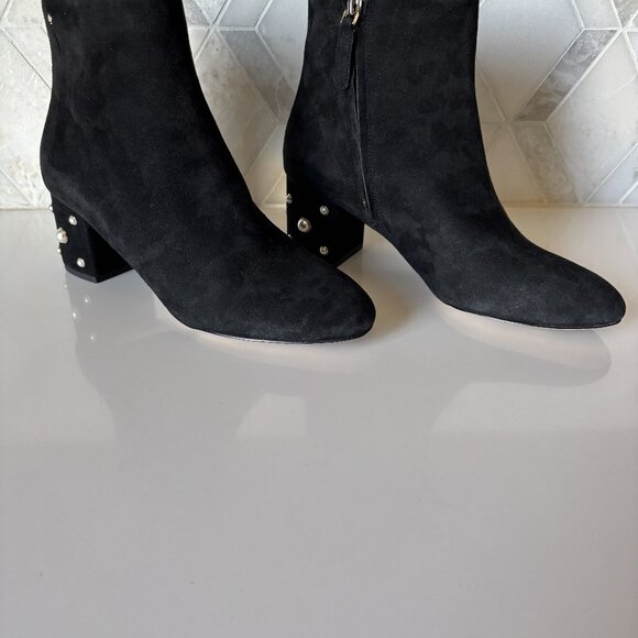 Kate Spade Size 9B Black Suede Ankle Boot Zipper Taraji Pearl Boot Pointed Toe - Picture 4 of 9